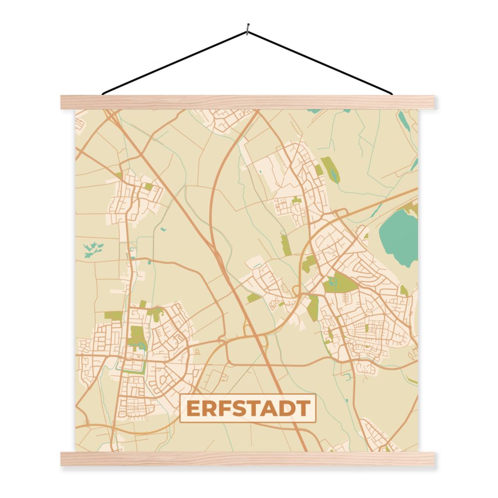 MuchoWow Textilposter Erfstadt - Stadtplan - Vintage - Karte 60x60 cm mit holzfarbenen Rahmen - Wanddekoration
