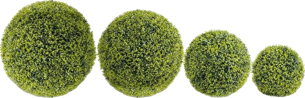 Lot 4 sphères végétales 32cm, design suspendu vert et feuillage dense