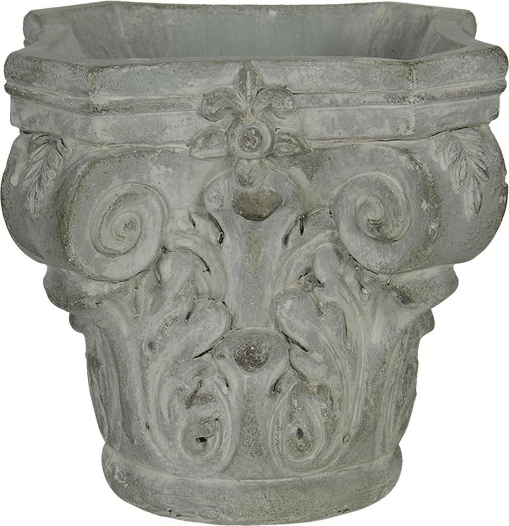 Clayre & Eef Blumentopf 17x17x16 cm Grau Grün Stein Produktbild 
