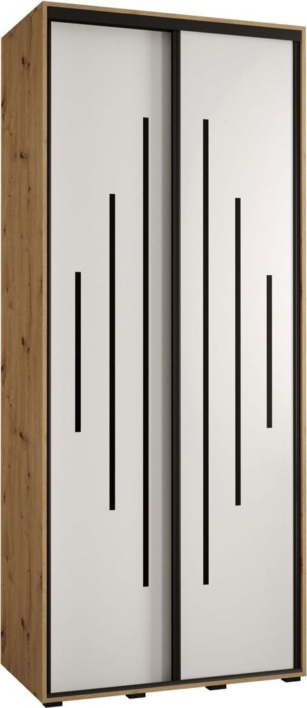MEBLE KRYSPOL Cannes 12 Schrank mit 2 Schiebetüren - 205,2x120x45 cm - Artisan Weiß Schwarz