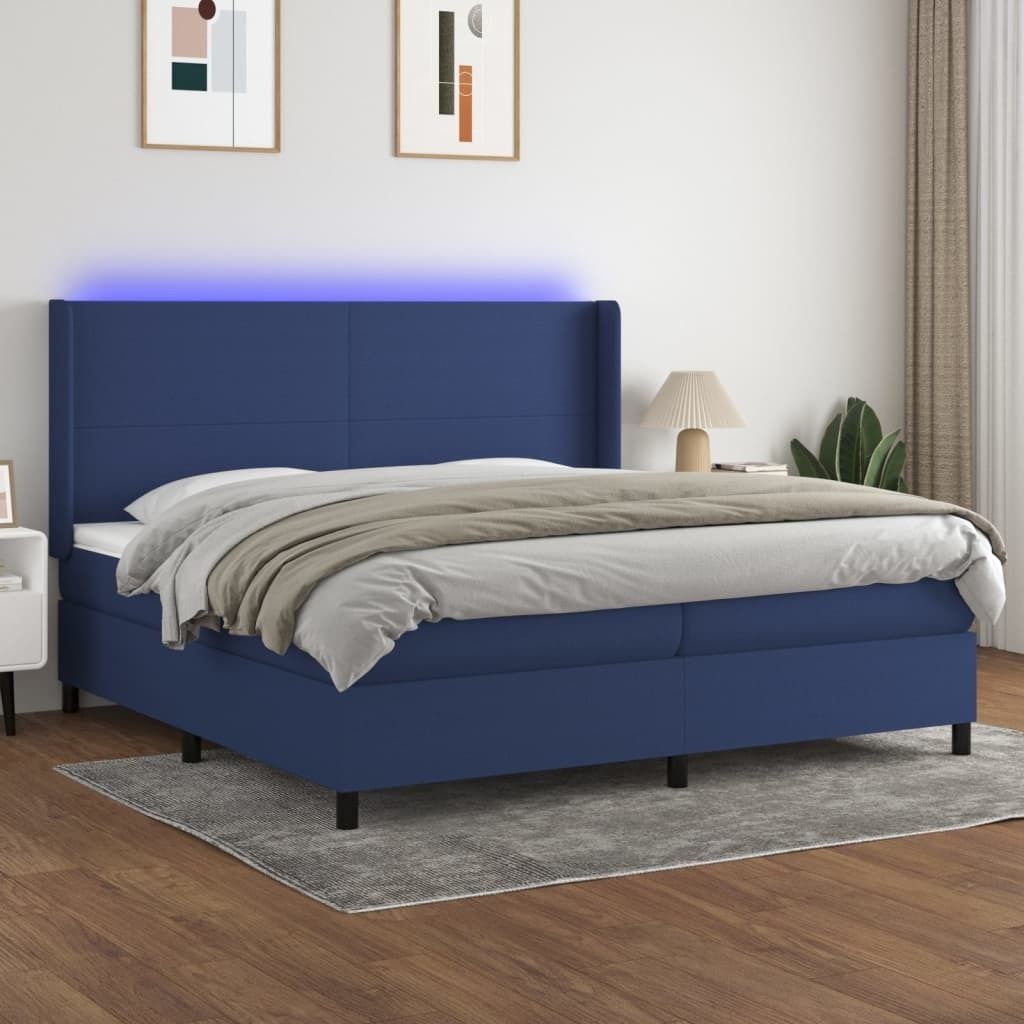 The Living Store Boxspringbett mit Matratze & LED Blau 200x200 cm Stoff