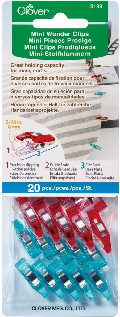 Clover Mini Stoffklammern Mini Wonder Clips in verschiedenen Ausführungen : Farbig sortiert : 20er Pack