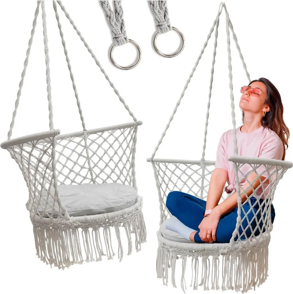 Fauteuil suspendu de jardin gris avec dossier confortable - 80 cm