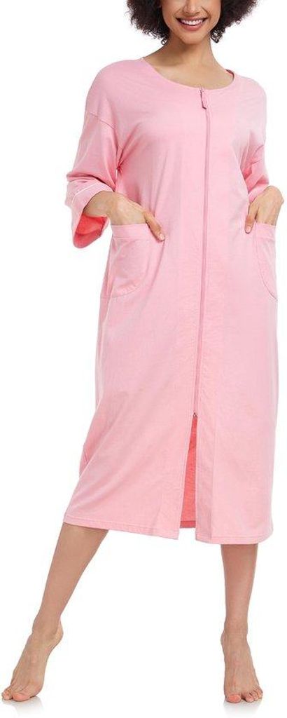 Rosa Badkleidung für Frauen aus 100% Baumwolle, mit funktionellem Design, Taschen und angenehmem Tragekomfort, Größe M bis XXL.