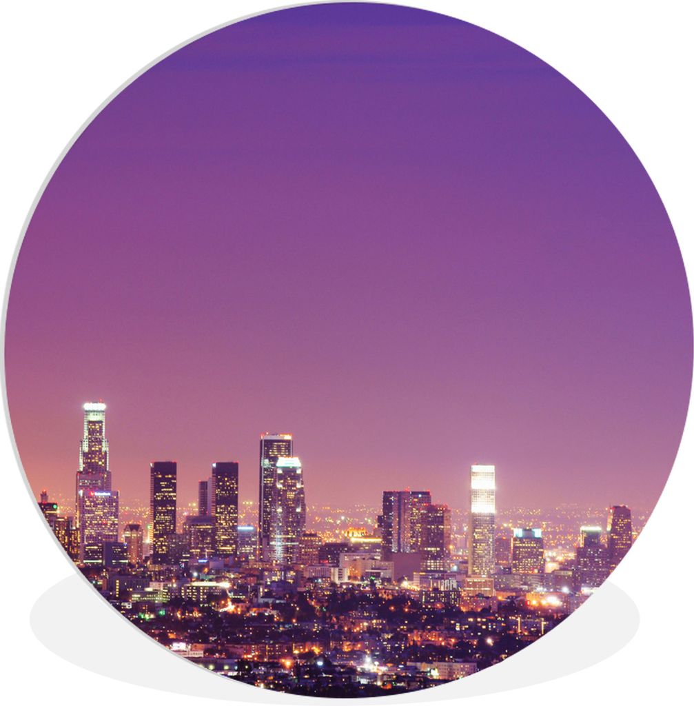 MuchoWow Rundes Wandbild - Runde Bilder Los Angeles - Skyline - Abend Ø 90 cm Kreis Wanddekoration Kunststoff - Wandkreis - Wandschmuck - Wand-K...