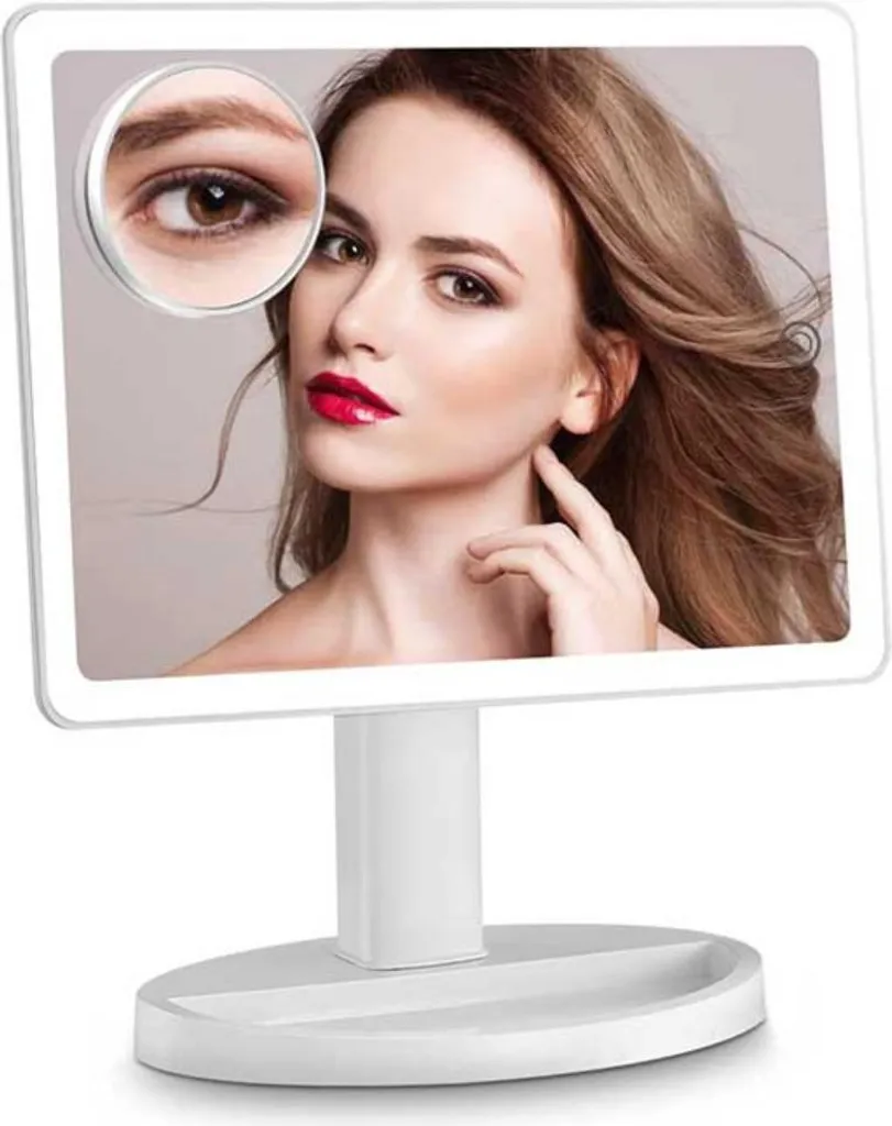 Miroir de maquillage LED blanc 4 faces avec double alimentation USB/Piles
