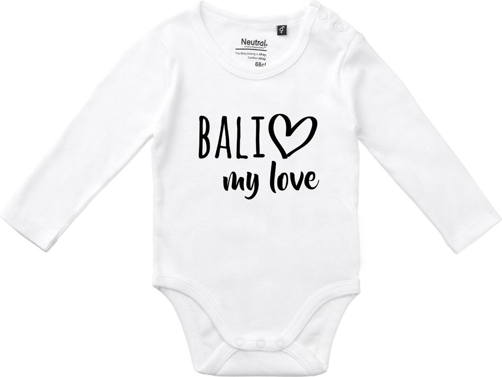 Huuraa Baby Body Bali my love 62 White Baumwolle Fairtrade Langarmbody Geschenkidee