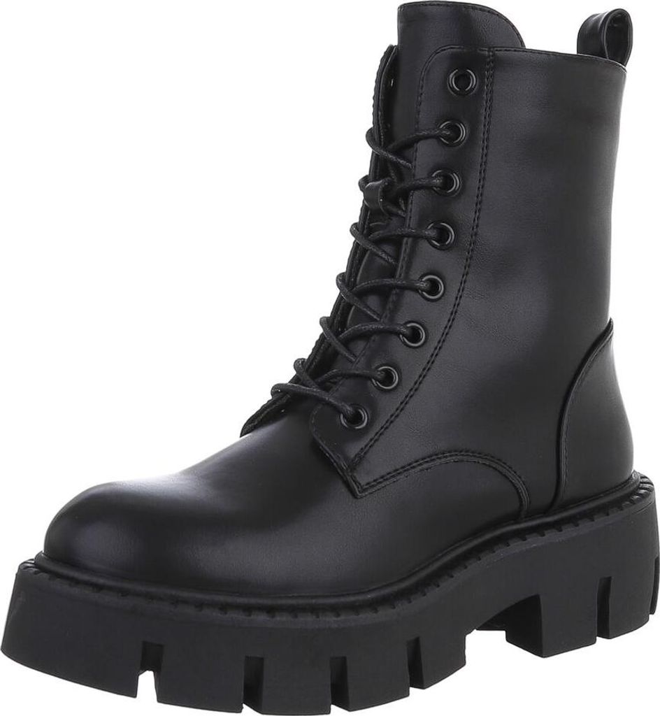 Ital-Design Damen Stiefeletten Plateaustiefeletten Lederoptik Schnürstiefeletten 90110140 Schwarz Gr. 36