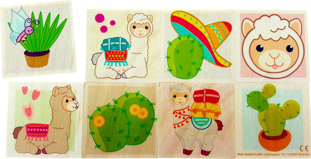 Holzspielzeug Memoryspiel Lama Tierbilder BxHxT 4x5x3cm NEU