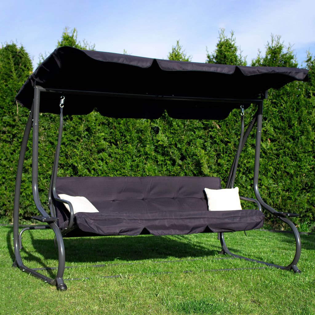 4-Sitzer Hollywoodschaukel Gartenschaukel 220 X 162 cm inkl. 2 Kissen Auflagen Schaukelbank m. Getränkehalter Liegefunktion