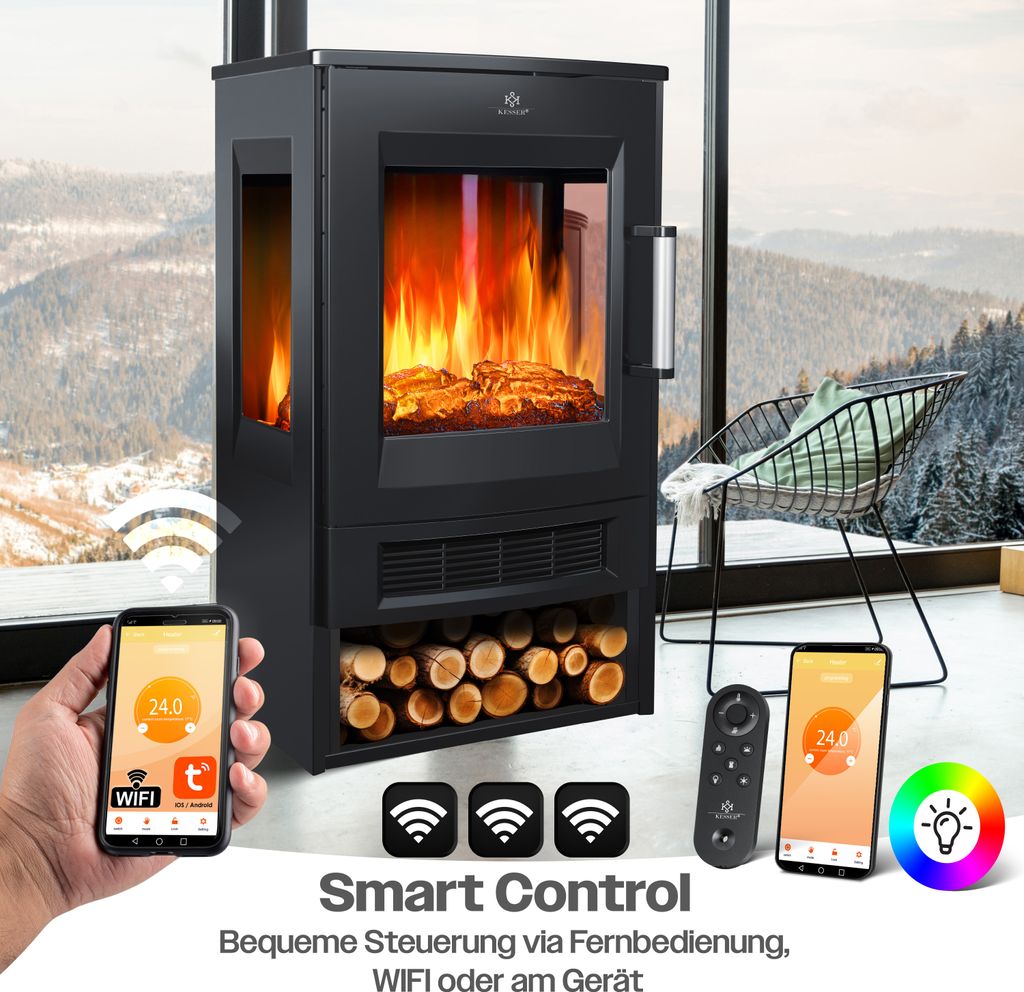 KESSER® Elektrokamin mit Heizung Panorama-Sichtfenster Produktbild 3