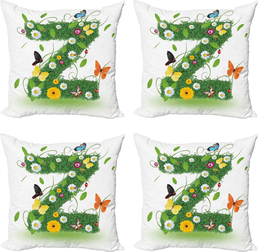 ABAKUHAUS Letter Z Kissenbezug Set (4 Stück), Frischer Sommergarten, Moderner Doppelseitiger Digitaldruck, 45 cm x 45 cm, grün Multicolor