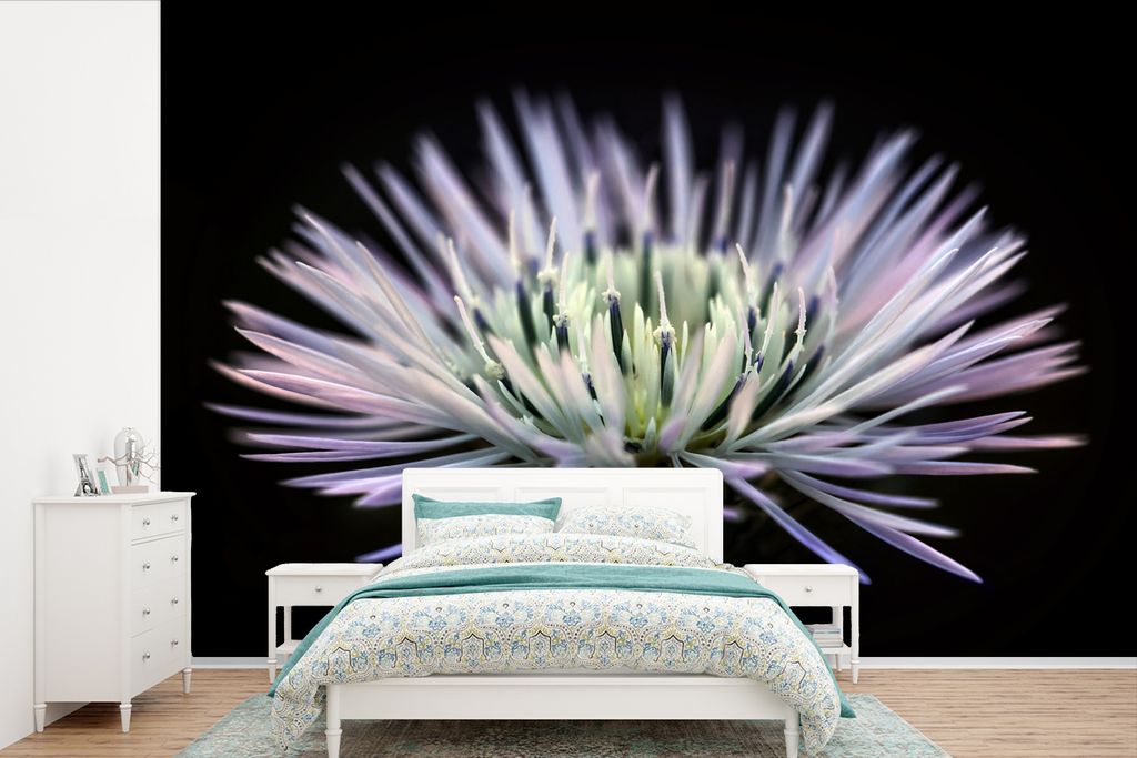 MuchoWow Fototapete für Wohnzimmer oder Schlafzimmer Wandtapete Vinyl Motivtapete Flieder - Blume - Schwarz - 600x400 cm - Vinyltapeten