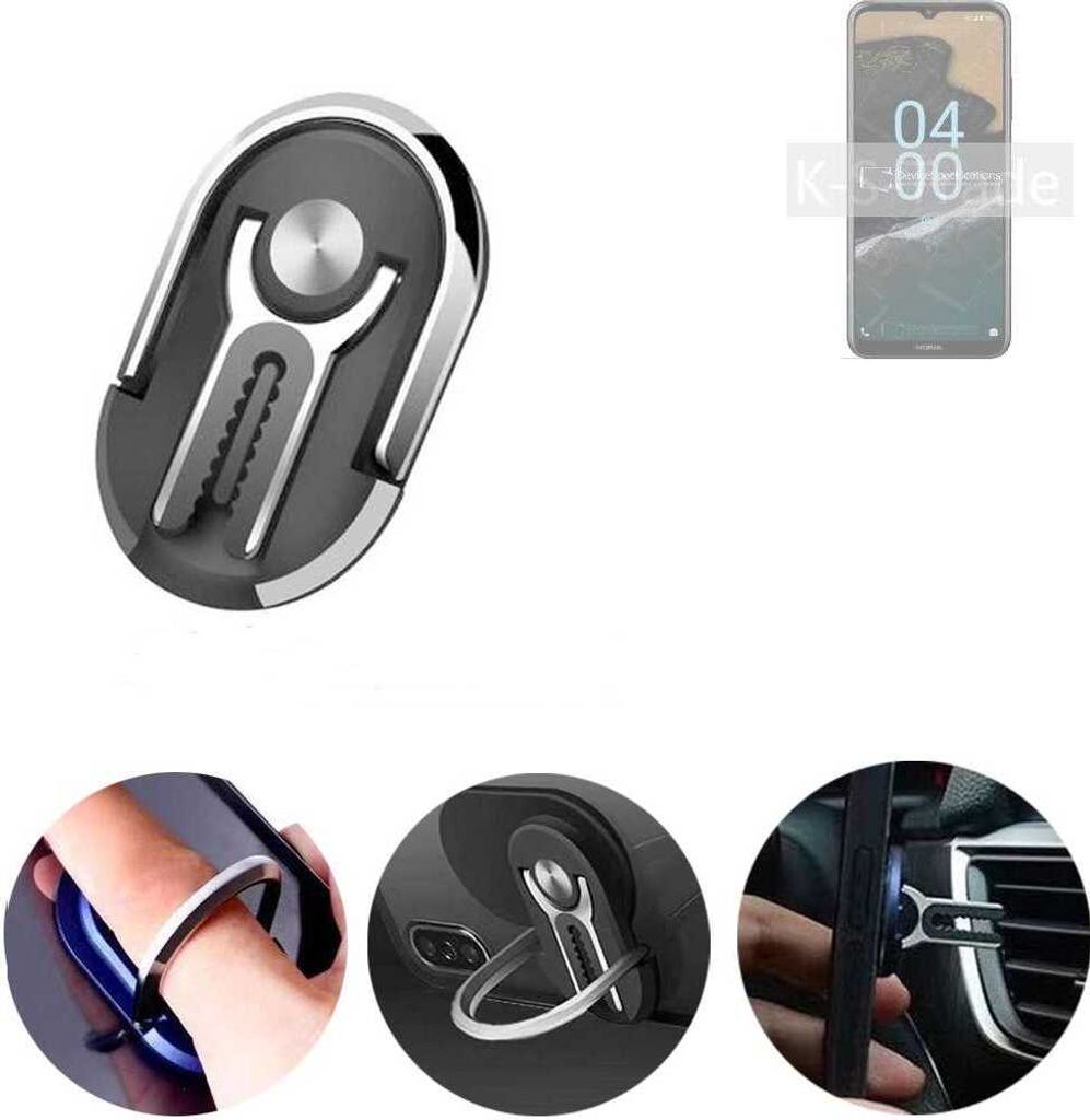K-S-Trade 3in1 Smartphone-Ring Handy-Ring kompatibel mit Nokia G400 5G Fingerhalterung Handyring Tischständer Lüftungsgitter-Halterung Tisch