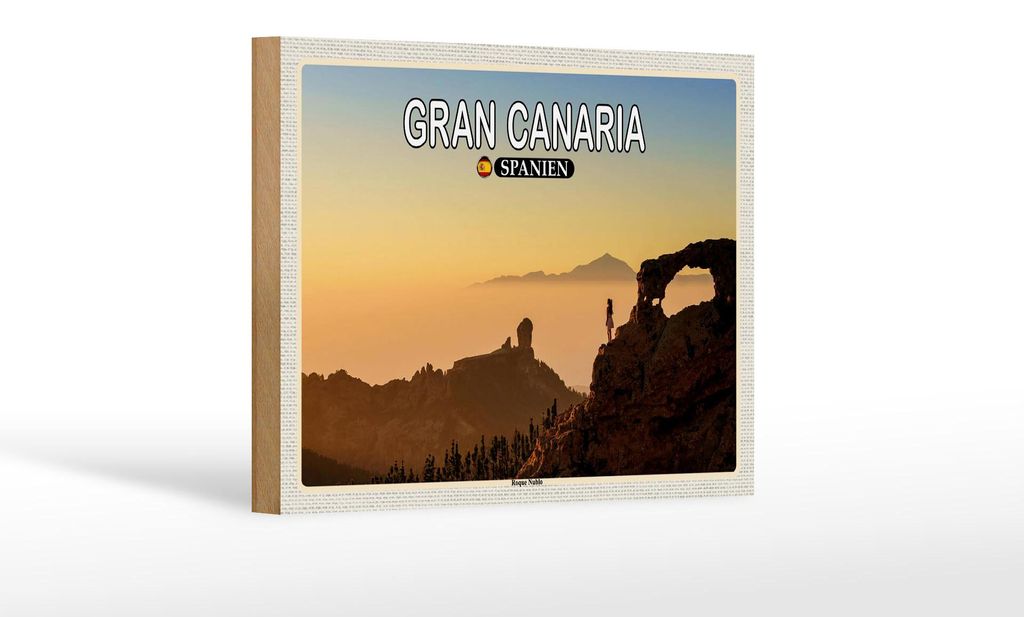 Holzschild Reise 18x12 cm Gran Canaria Spanien Roque Nublo Berg Dekoration