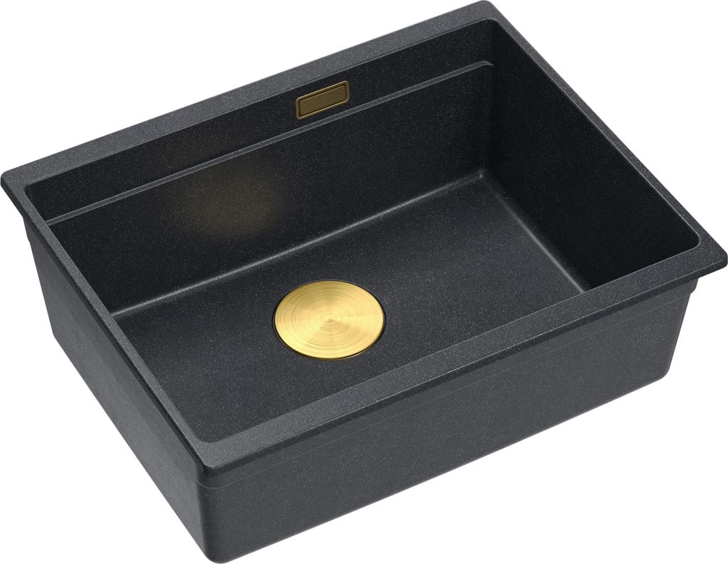 QUADRON Spülbecken 1-Becken Spüle | Größe: 59,5 x 45,1 x 21,5 cm | LOGAN 100 | Küchenspüle Granitspüle aus GraniteQ mit Siphon | Schwarz + Gold