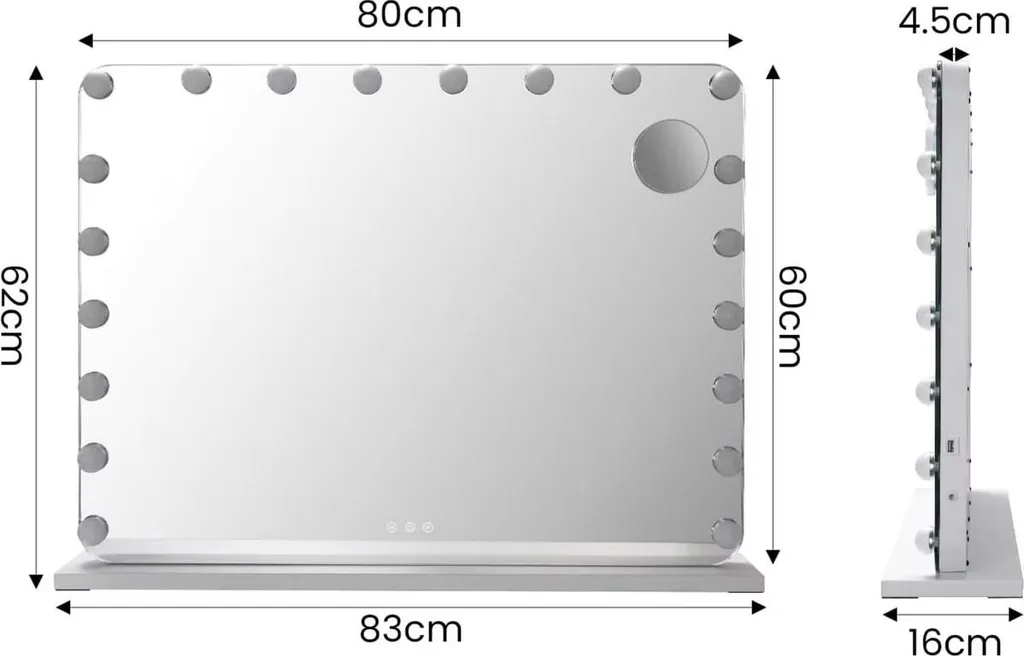 Miroir carré à 20 LED réglables noir pour coiffeuse de chambre - 2