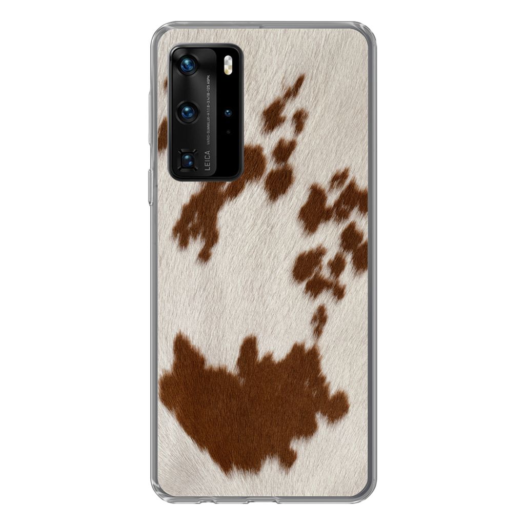 MuchoWow Handyhülle Schutzhülle Hülle für Huawei P40 Pro Rindsleder mit rot-orangen Tupfen Silikon Softcase Handy Hülle - Schutz