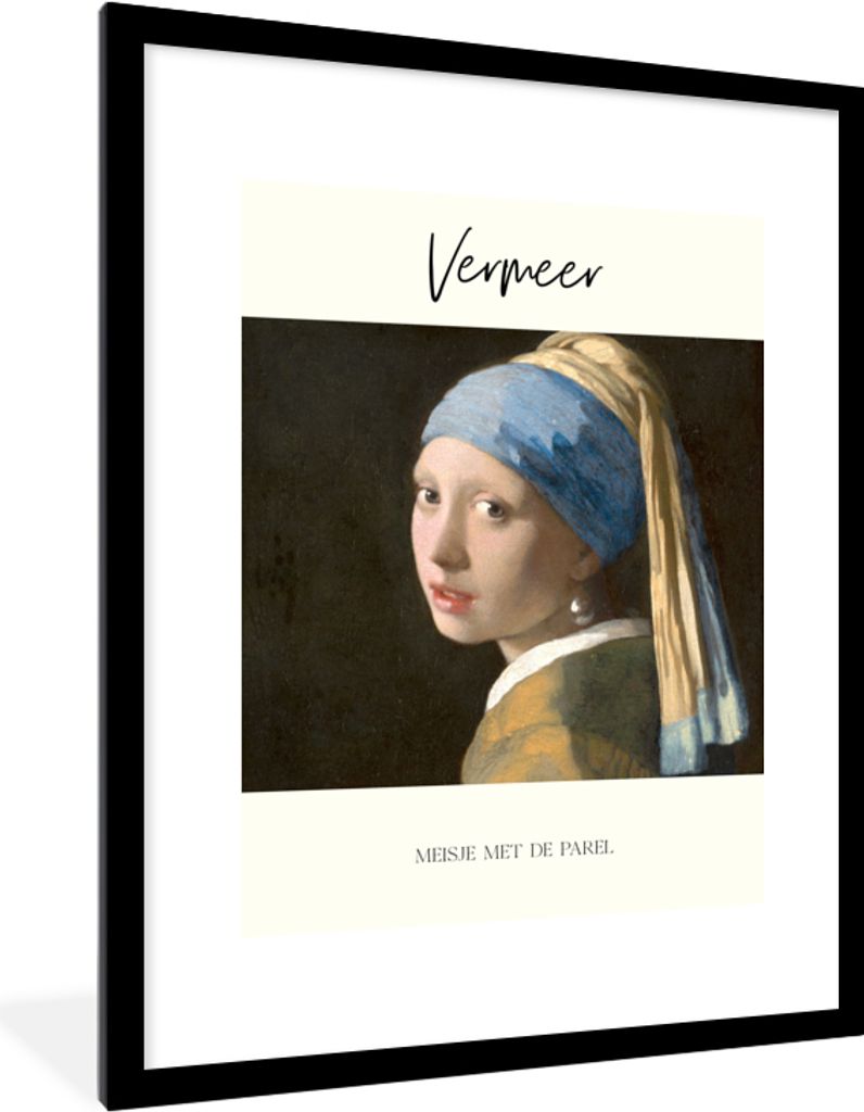MuchoWow Gerahmtes Poster Kunst - Das Mädchen mit dem Perlenohrring - Johannes Vermeer 60x80 cm - Poster mit Schwarzem Bilderrahmen Wandposter R...