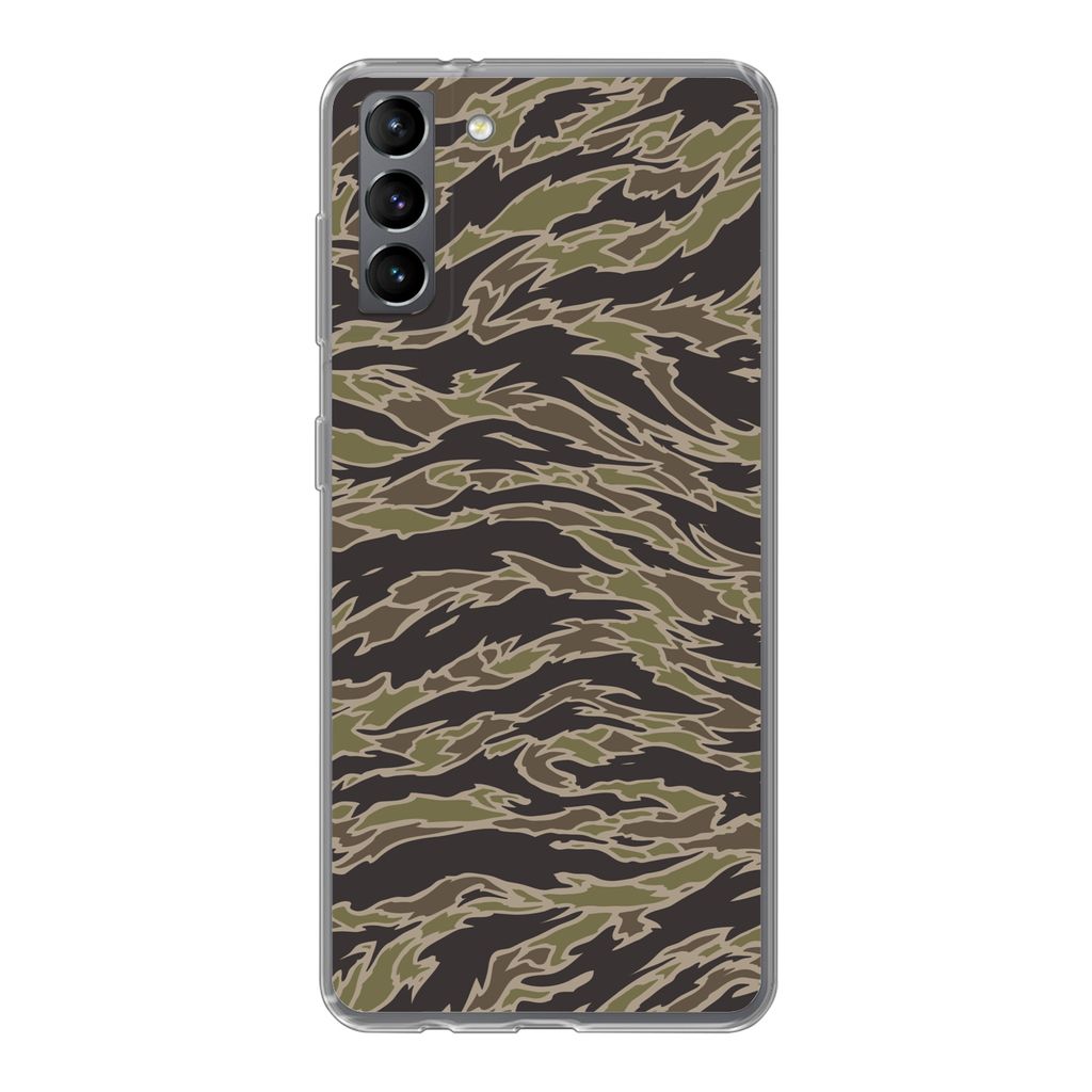 MuchoWow Handyhülle Schutzhülle Hülle für Samsung Galaxy S21 Plus Camouflage-Muster mit Streifen Silikon Softcase Handy Hülle - Handy-Tasche