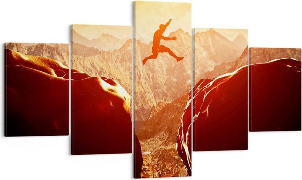 Bild auf Leinwand - Leinwandbild - Mann Berg Freiheit - 125x70cm - Wand Bild - Wanddeko - Leinwanddruck - Bilder - Kunstdruck - Wanddekoration - Le...