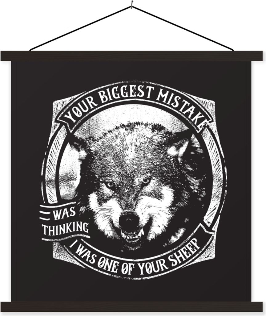 MuchoWow Textilposter Wolf - Vintage - Illustration 120x120 cm mit schwarzem Rahmen - Aufhängungsset