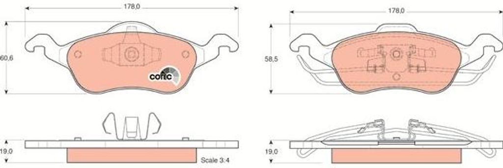 TRW GDB1358 Bremsbelagsatz, Scheibenbremse OE 98AX2K021AG kompatibel mit Focus