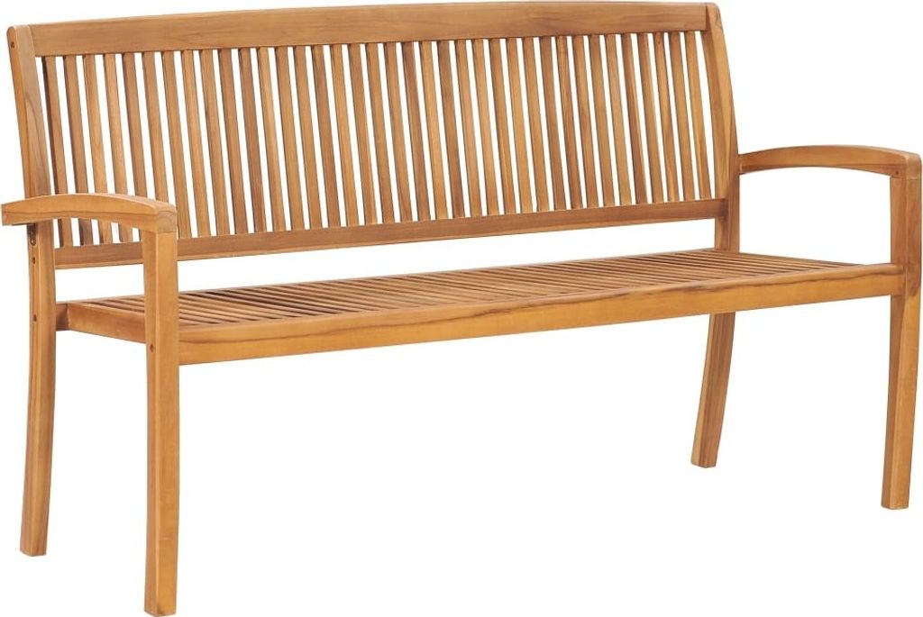 SYFAX Stapelbare Gartenbank mit Auflage 159 cm Massivholz Teak