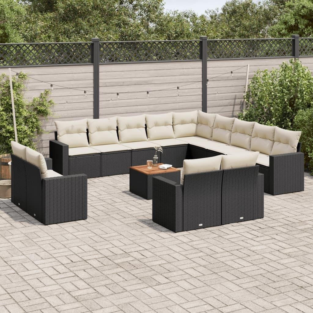 Möbel 14-tlg. Garten-Sofagarnitur mit Kissen Schwarz Poly Rattan - Gartenmöbelgarnituren 3256728