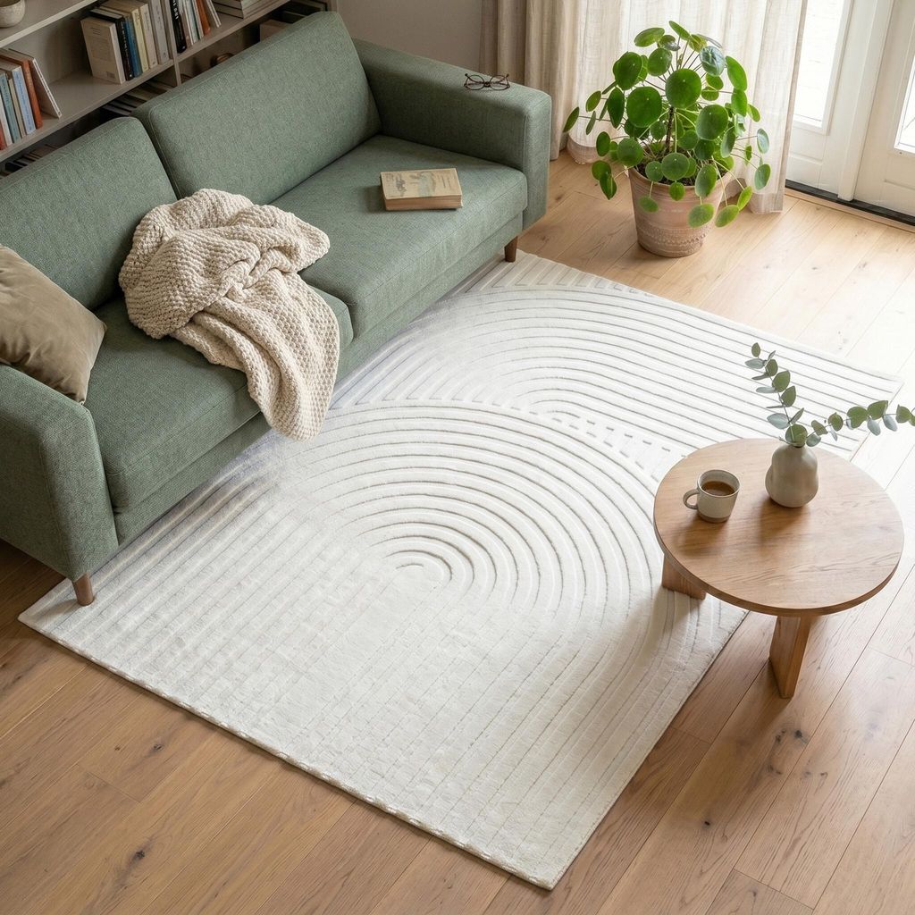 Volero - Teppich Wohnzimmer - Charm Curves Weiß - 120x170 cm - Wohnzimmer, Schlafzimmer - Modern, Skandinavisch