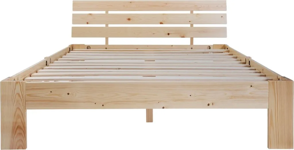 Lit double 140x200 bois naturel avec sommier : Idéal petit espace 18cm - 6