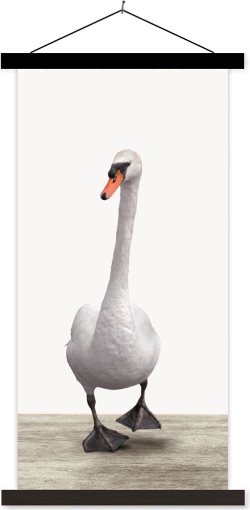 MuchoWow Textilposter Schwan - Tiere - Vogel - Jungen - Mädchen - Kinder 60x120 cm mit schwarzem Rahmen - Magnete