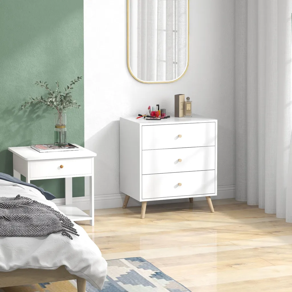 Petite commode 3 tiroirs gain de place blanche et bois - Solution rangement - 3