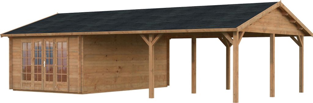 Palmako Gartenhaus Irene 21,9+5,2 m² - 44 mm hellbraun tauchgrundiert