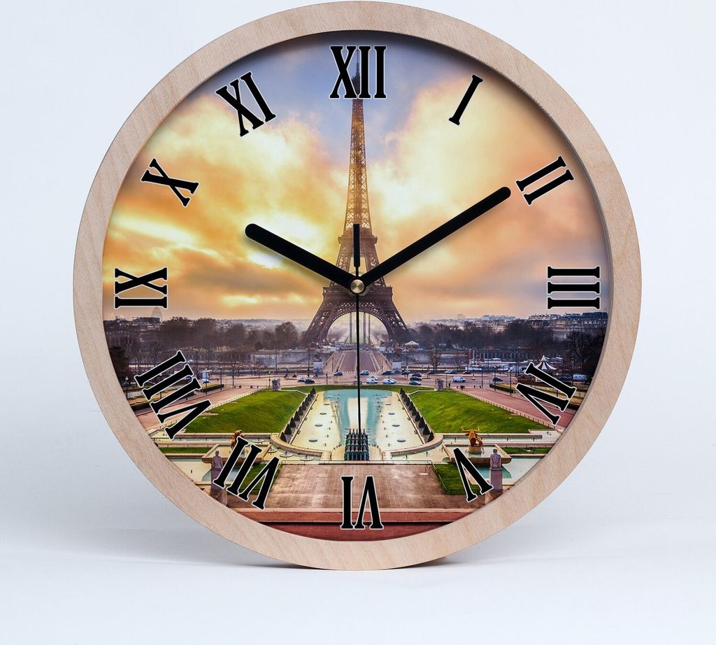Holzuhr 25fi cm wanduhr - schwarze Spitzen - Eiffelturm Paris