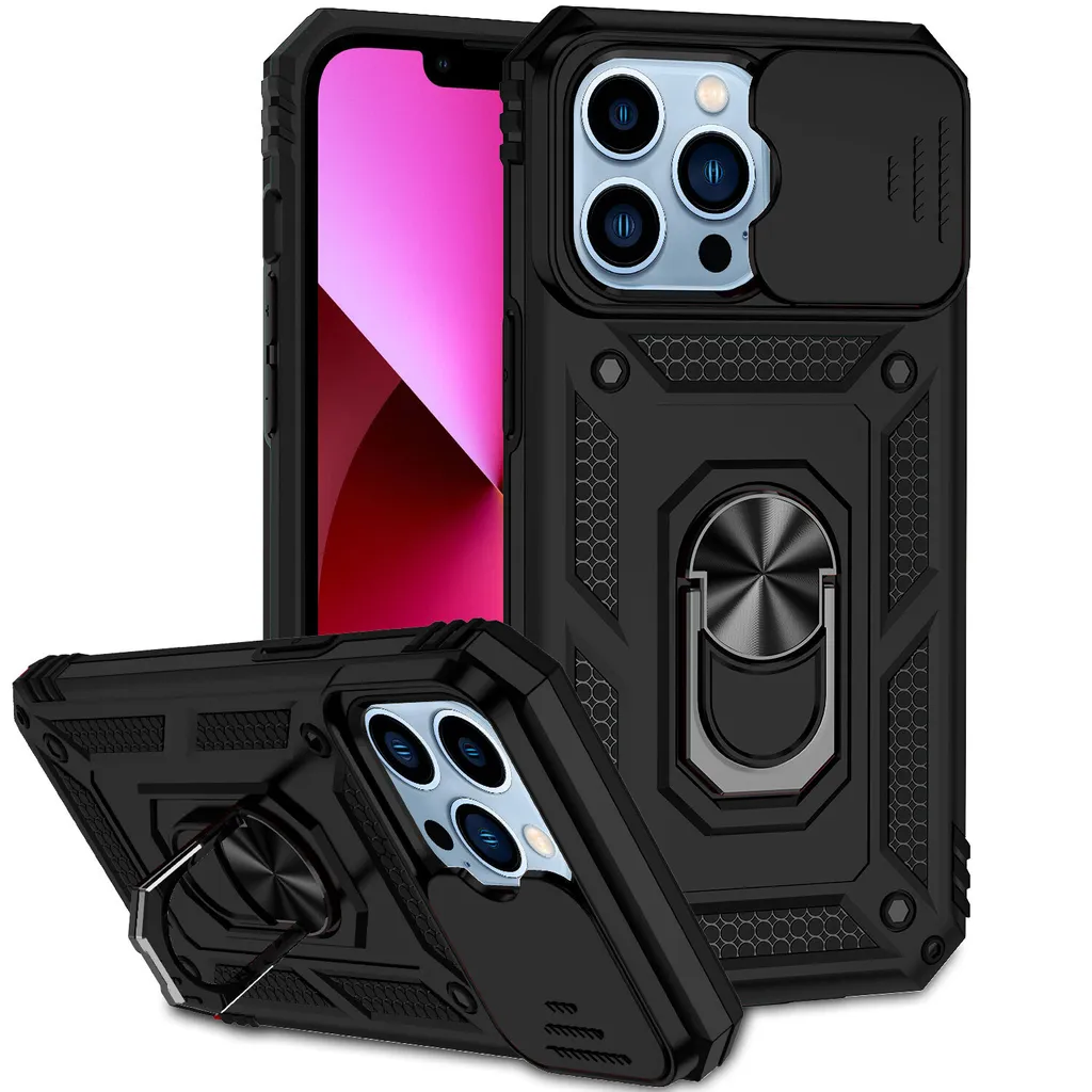 Custodia iPhone 13 Pro Nera con Protezione Fotocamera e Anello Magnetico