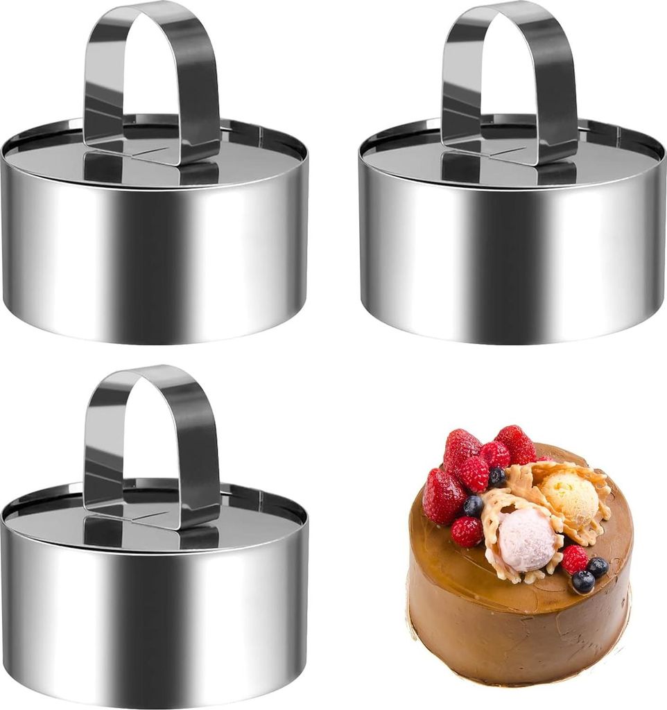 3 Stück Dessertringe - Taartring - Verstellbarer Taartring - Hoch - Servieringe - Rostfreier Stahl - Anricht-Ringe - Backringe - Mousse-Ring - Gee...
