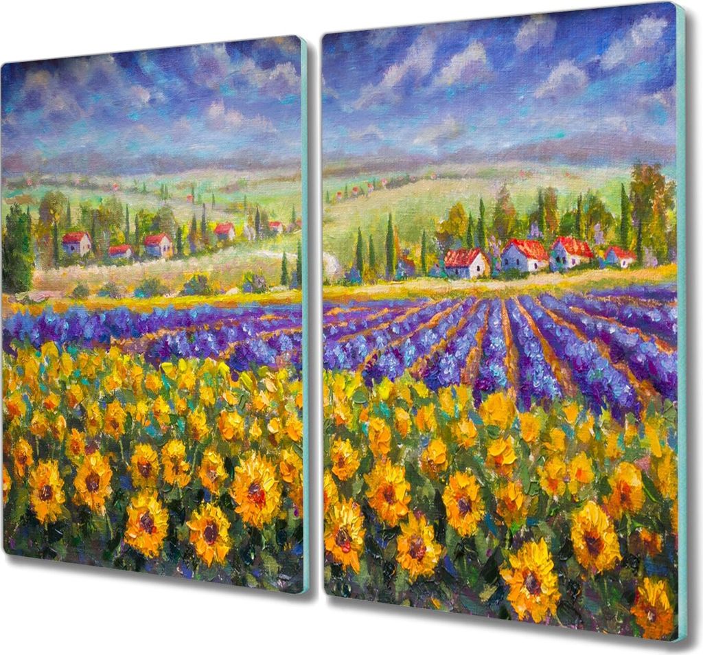 Coloray Hackbrett Küchenbrett Kochplattenabdeckung Schneidebrett Herdabdeckplatte 2x30x52 cm - Blumen Dorf