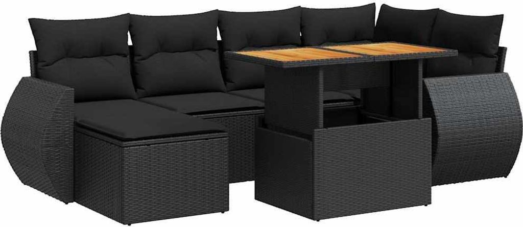 "2026 Aktion" 7-tlg. Garten-Lounge-Set - elegantes Design - Sitzgruppe/Gartengarnitur - mit Kissen Schwarz Poly Rattan - Terassenmöbel NeuMöbel29...