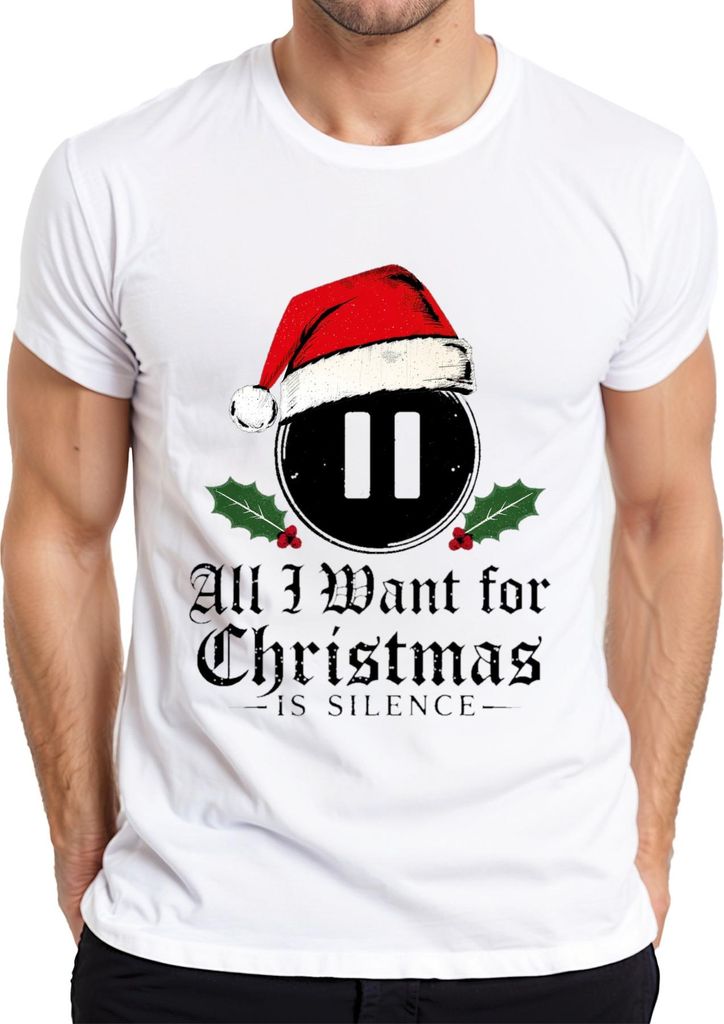 All I Want for Christmas is Silence introvert Santa hat holly Herren T-Shirt, Weiß, XXL