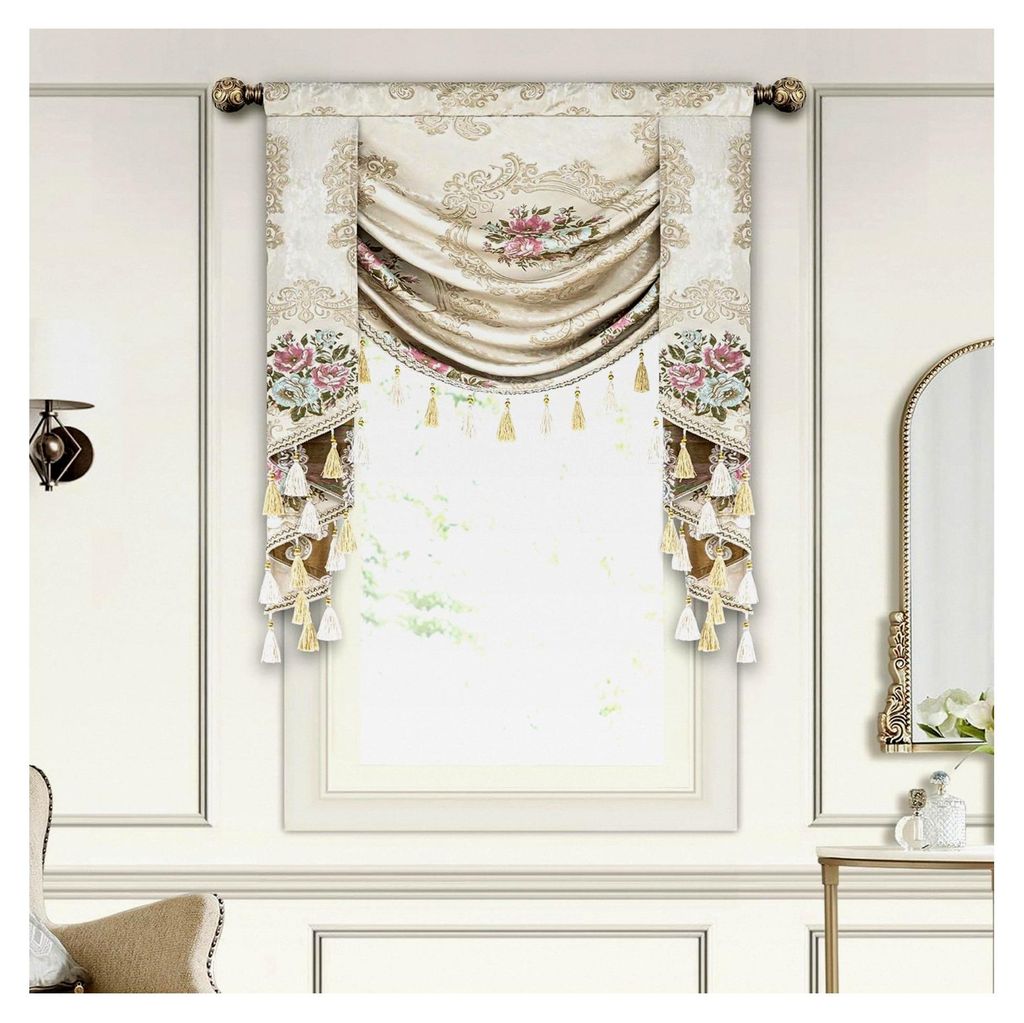Swag Volant Vorhang für Schlafzimmer, Esszimmer, Wohnzimmer und Küche, Jacquard Kurzstore Waterfall Volant-Vorhang für Fenster 1 Stück (Breite ...