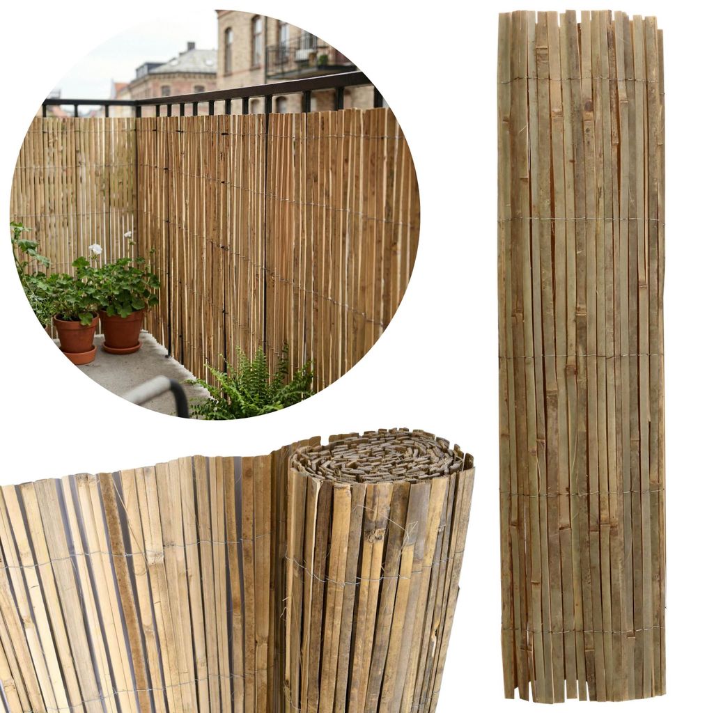 Bambus Sichtschutzmatte für Zaun und Balkon, natürlicher Sichtschutz aus Bambus, Zaunabdeckung und Balkonverkleidung, naturbelassen, 100 x 300 cm