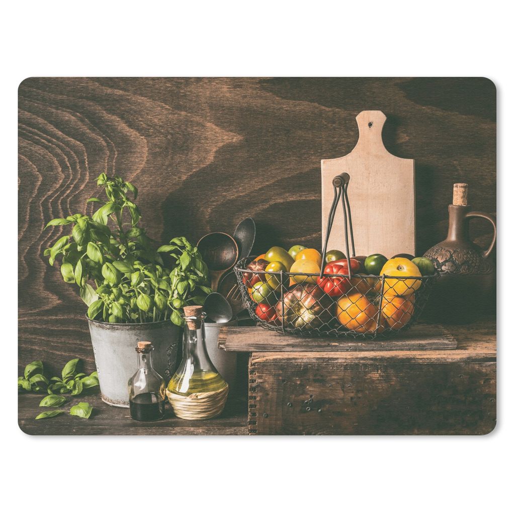 MuchoWow Mauspad Mousepad Gemüse - Kräuter - Rustikal - Stilleben - Basilikum 40x30 cm - Mousepads - Maus Mat - Pad - Mausunterlage - Anti Rutsch