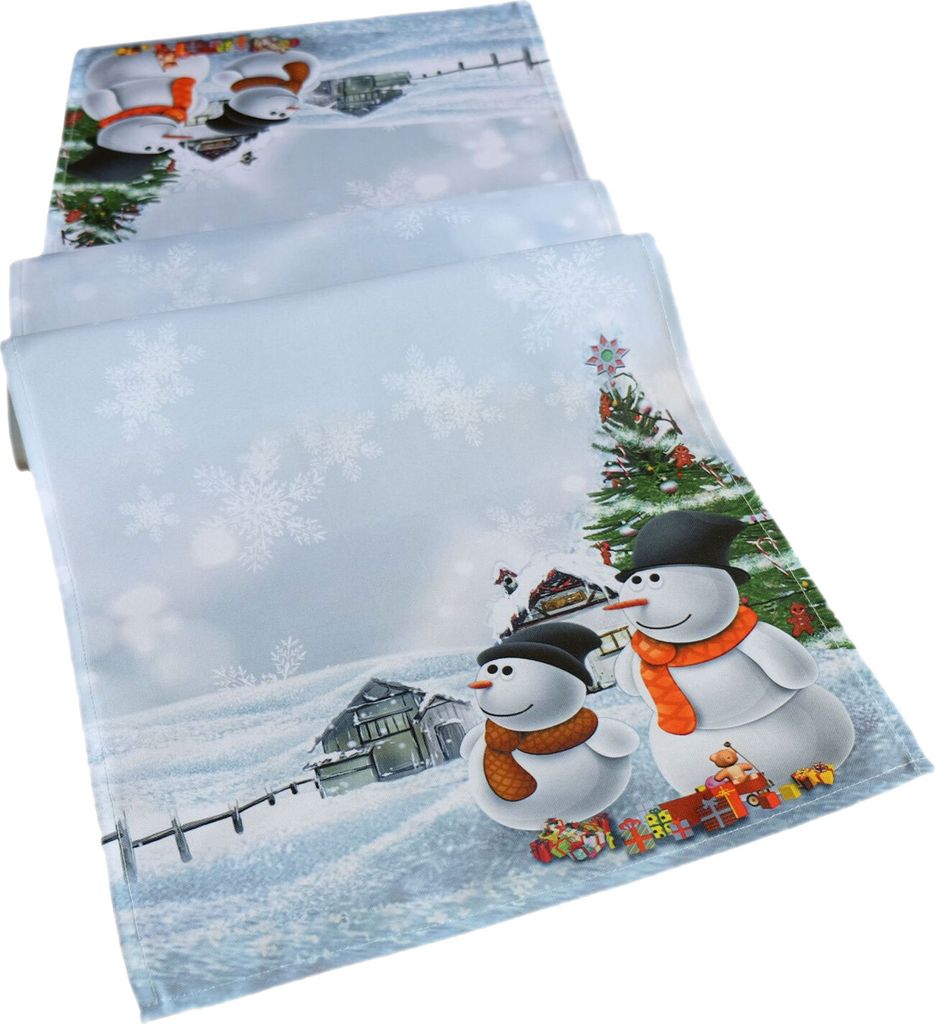 Tischdecke mit Druckmotiv Schneemänner Tischläufer Weihnachtstischdecke 40 x 90 cm