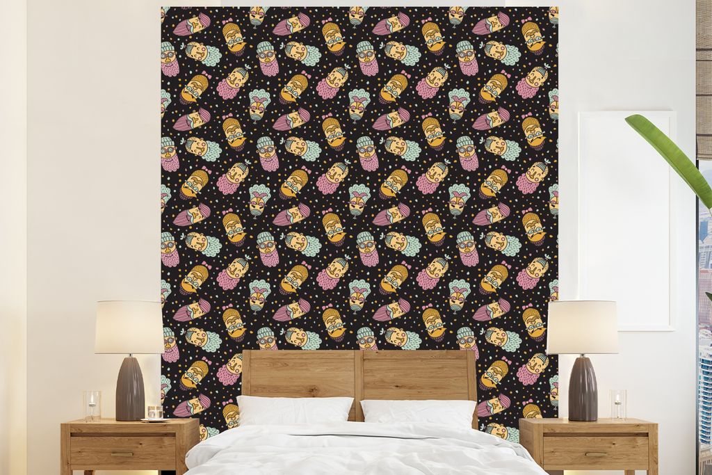 MuchoWow Fototapete für Wohnzimmer oder Schlafzimmer Wandtapete Vinyl Motivtapete Muster - Bart - Gesicht - Jungen - Kinder - Kinder - 195x240 c...