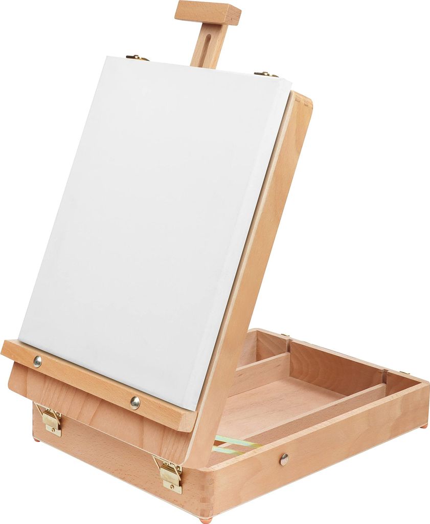 Kurtzy Staffelei Tisch Tischstaffelei Holz mit Malkoffer – Koffer Tischstaffelei Leinwand Aufsteller bis 30cm – Staffelei Holz Verstellbar Buch...