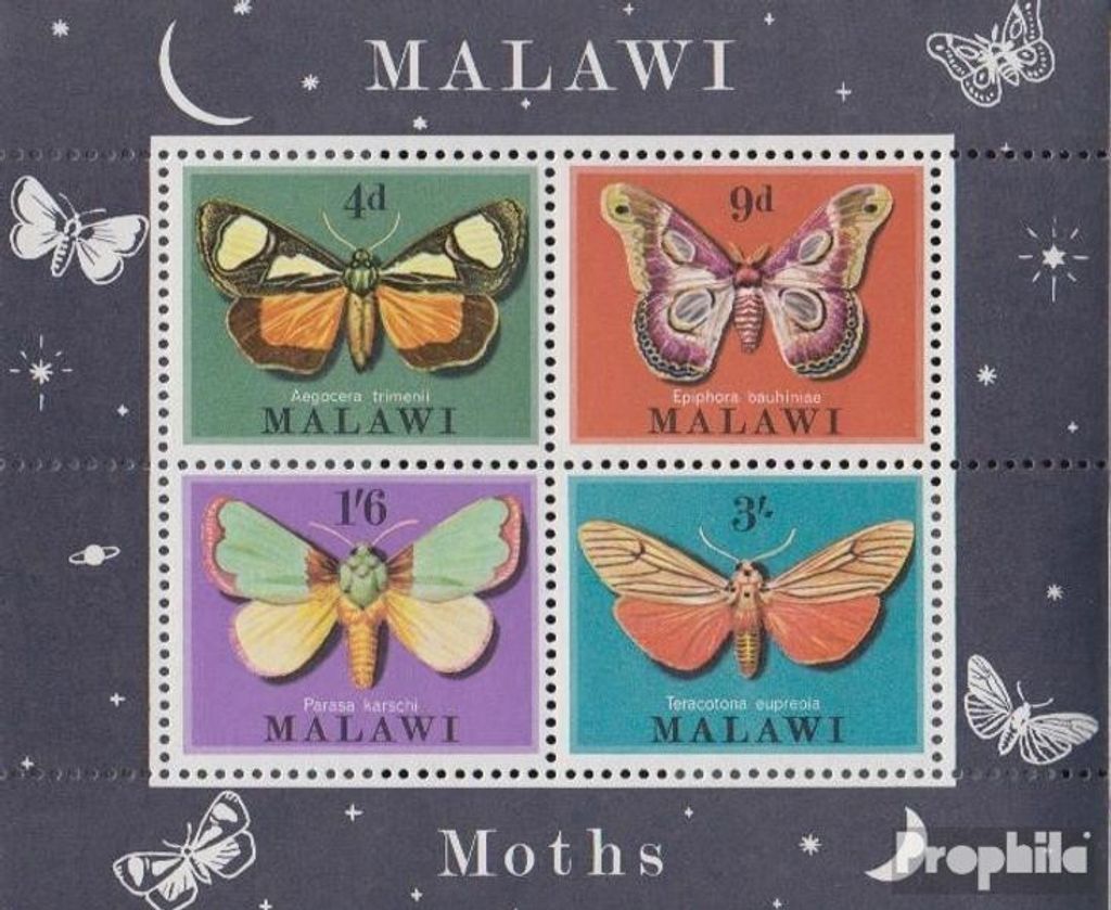 Briefmarken Malawi 1970 Mi Block19 (kompl.Ausg.) postfrisch Nachtfalter