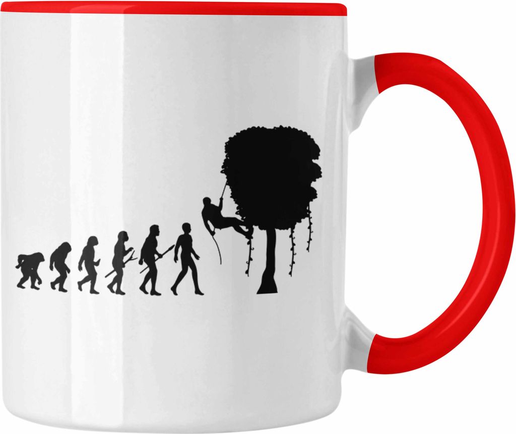 Trendation - Klettern Tasse Geschenk für Kletterer Grafik Evolution Outdoor Klettern Sport Baum (Rot)