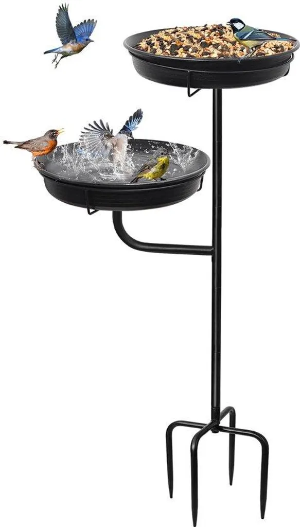 Bain d'oiseaux sur pied en métal avec vasque large pour petit jardin
