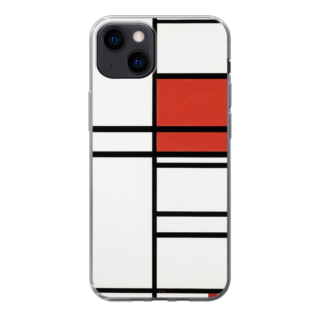 MuchoWow Handyhülle Schutzhülle Hülle für iPhone 13 Komposition mit Rot und Weiß - Piet Mondrian Silikon Softcase Handy Hülle - Karteninhaber